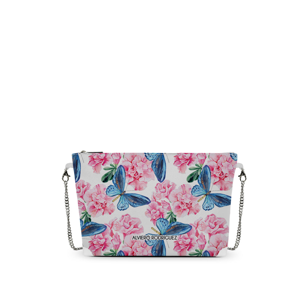 Borsa a Tracolla Bianca Stampa Azalea | Catena Dorata | Made in Italy