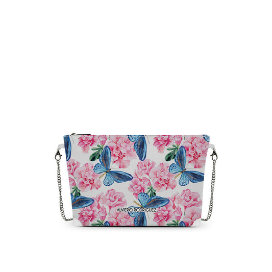 Borsa a Tracolla Bianca Stampa Azalea | Catena Dorata | Made in Italy