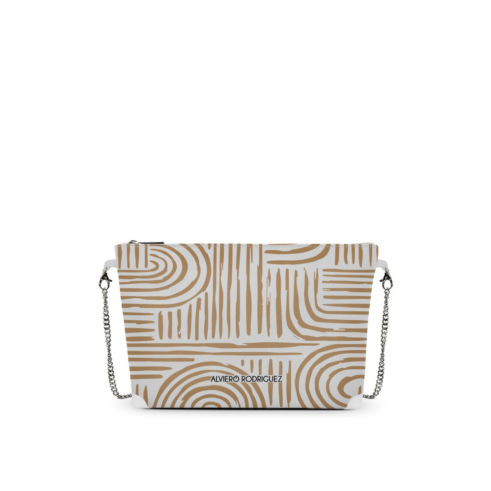 Borsa a Tracolla Bianca Stampa Geometrica | Catena Dorata | Made in Italy