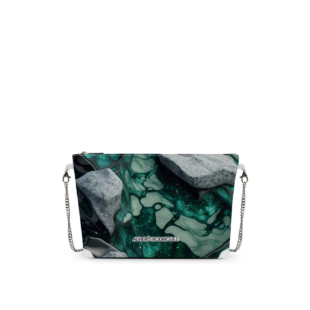 Borsa a Tracolla Bianca Stampa Marmo Verde | Catena Dorata | Made in Italy