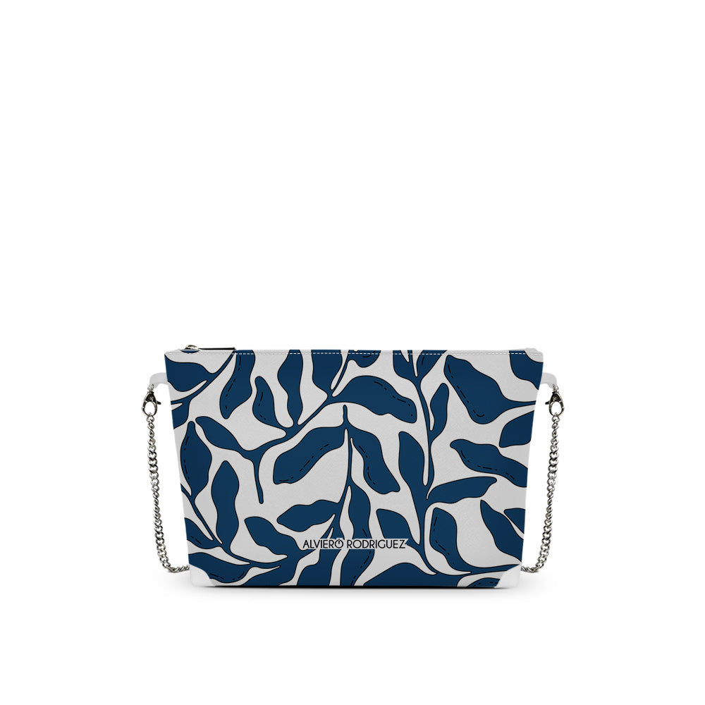 Borsa a Tracolla Bianca Stampa Blu Intenso | Catena Dorata | Made in Italy