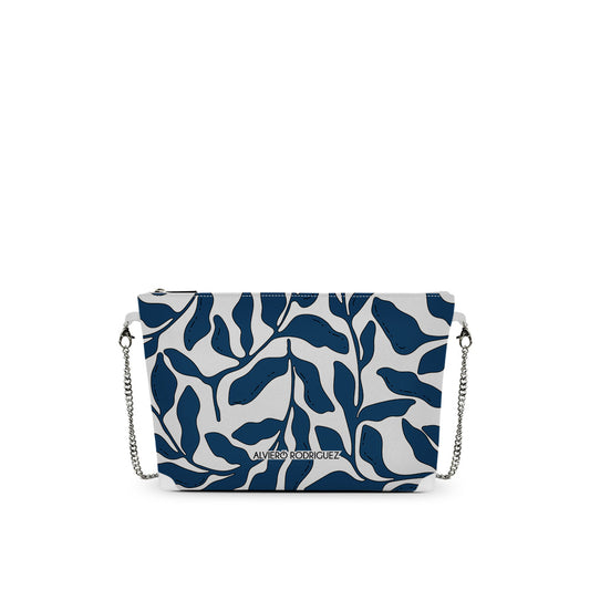 Borsa a Tracolla Bianca Stampa Blu Intenso | Catena Dorata | Made in Italy