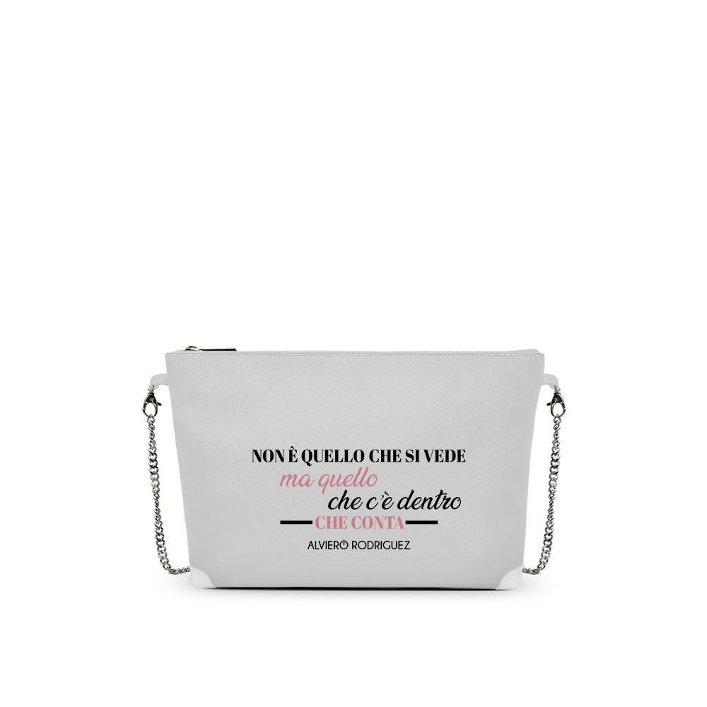 Borsa a Tracolla Bianca Stampa Scritta | Catena Dorata | Made in Italy