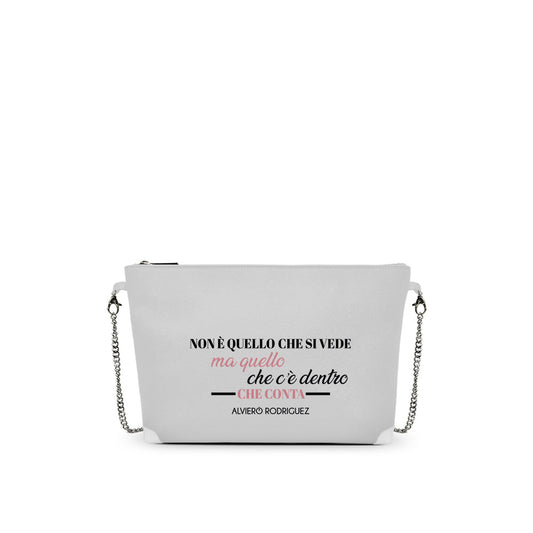 Borsa a Tracolla Bianca Stampa Scritta | Catena Dorata | Made in Italy