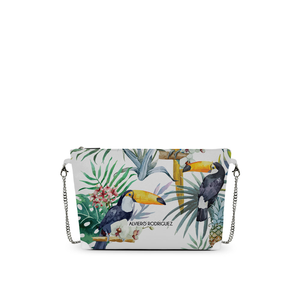 Borsa tracolla fiori acquerello — stampa floreale tropicale donna primavera